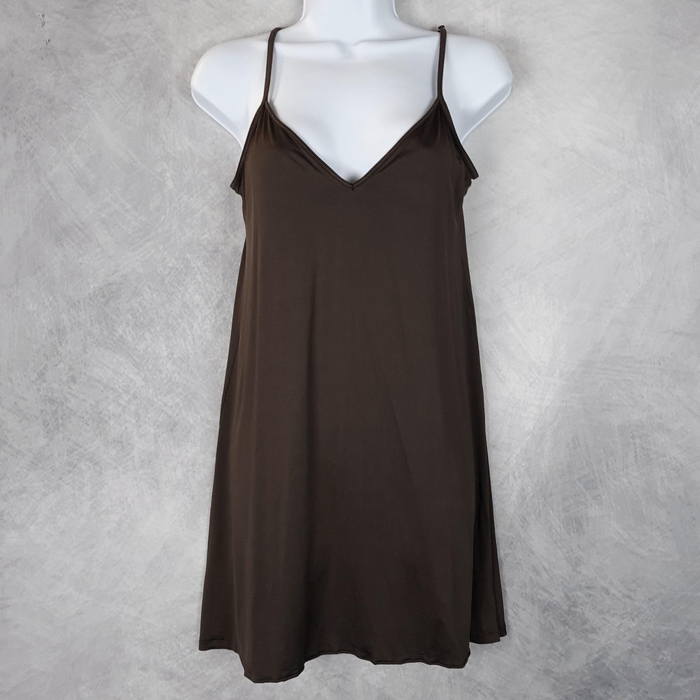 Hanro Slip Womens Medium Brown Jersey V Neck Adjustable Strap Lingerie Chemise